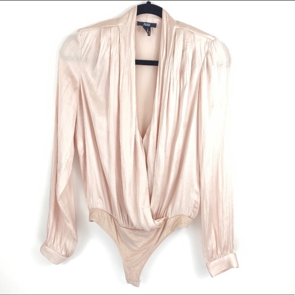 PAIGE Tops - Paige Sevilla Cream Bodysuit Matte Satin Silk